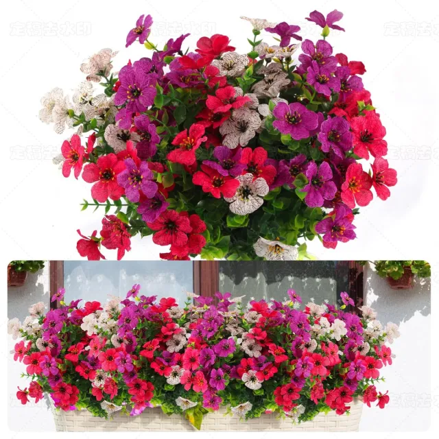Famanu Kunstbloemen voor de tuin, set van 7 boeketten van kunststof, 36 cm hoog Wit