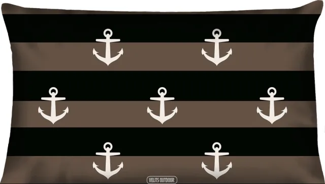 Velits outdoor Sierkussen - Buitenkussen Mud Race Waterafstotend Bootkussen Streep Ankers - Zwart En Bruin - 60 Cm X 40 Cm