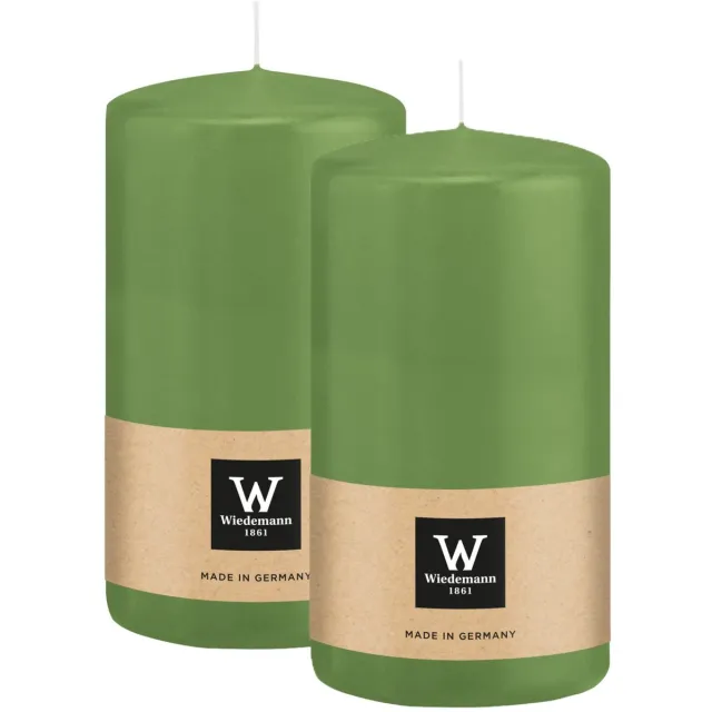 Wiedemann Cilinderkaars/stompkaars - 2x - lichtgroen - 13 x 7 cm - 52 branduren - zuilkaarsen