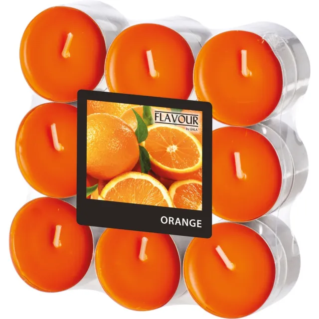 Conpax Candles Geur theelichtjes/waxinelichtjes - 18x - Sinaasappel aroma - 4,5 branduren Oranje
