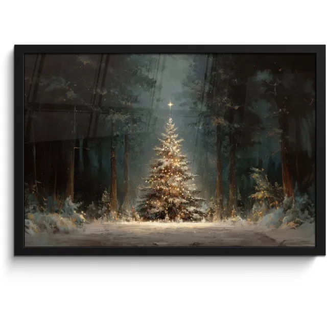 FrameYourWall Poster in lijst - Fotolijst 60x40 cm - Posters - Kerstboom - Bos - Sneeuw - meerkleurig - Posterlijst zwart - Decoratie - Wanddecoratie woonkamer - Muurdecoratie slaapkamer - Kerstversiering - Kerstdecoratie voor binnen - Kerstmis