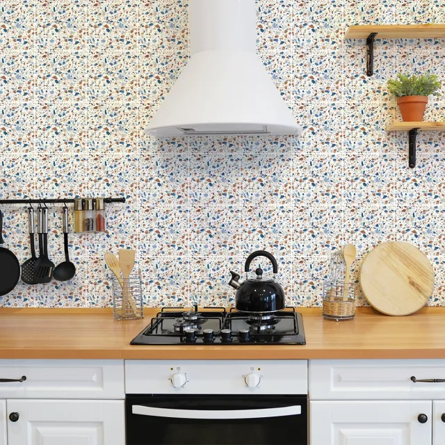 Ambiance Sticker Zelfklevende tegelmuurstickers voor keuken en badkamer - 30 Romeo Terrazzo tegelstickers - 30 stickers 10x10cm Multi color