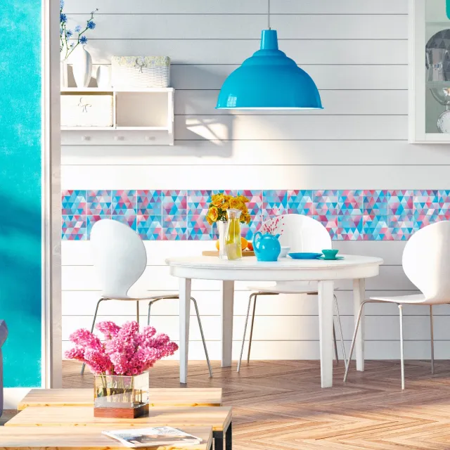 Ambiance Sticker Zelfklevende tegelmuurstickers voor keuken en badkamer - 9 Scandinavische cementtegelstickers in blauw en Baltisch roze - 9 stickers, 10x10 cm Multi color