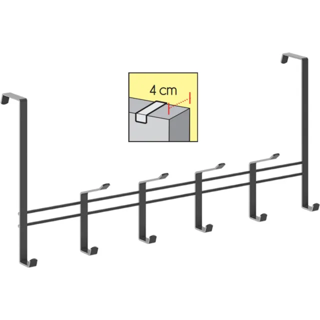 Metaltex Kapstok voor stompe deur - 4 cm - Zwart - deurkapstok - 10 haken - 44,5x20,5 cm