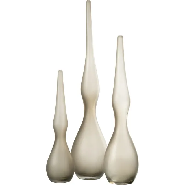 J-Line vaas Yara Gebogen Fluit - glas - greige - 3 stuks Grijs