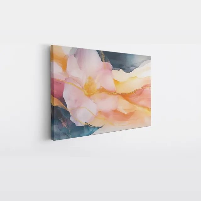 Saammp Canvas Schilderij - Bloem in marmer - Abstract kunstwerk - 30x20 - Foto op canvas - Wanddecoratie - Muurdecoratie Woonkamer - Slaapkamer decoratie - Canvas Print Multicolor