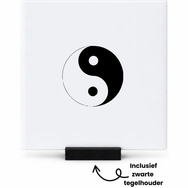 Hacebo Yin yang tegeltje met tegelhouder - Yin yang - yin yang accessoires - tegeltjes met tekst - Cadeau - mediteren - spreuktegels - 10.8x10.8 CM Wit