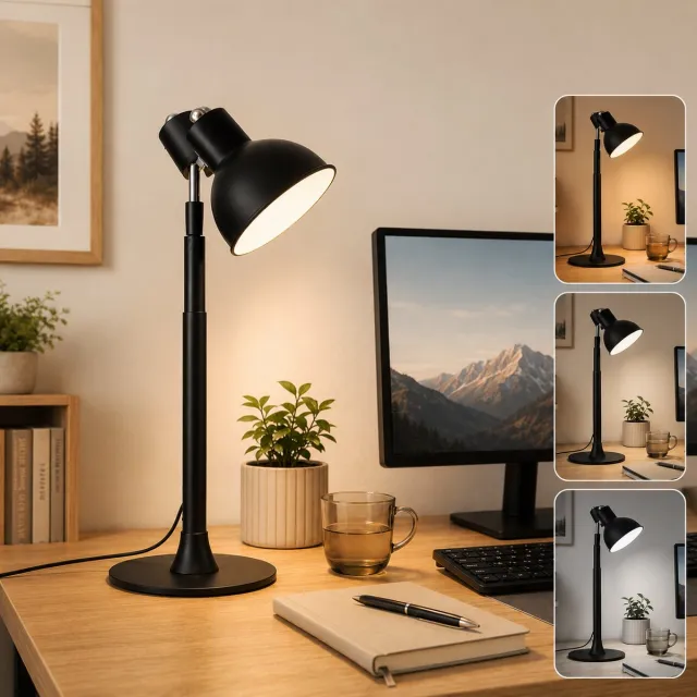 MUPOO Bureaulamp LED Dimbaar -leeslamp staand Hoogte Verstelbaar 45-145 cm - 6 Hoogtestanden & 150° Verstelbare Lampkop - 3 Lichtkleuren -2-in-1 Tafellamp en Vloerlamp voor Kantoor, Lezen, Eettafel en Slaapkamer - USB Voeding Zwart