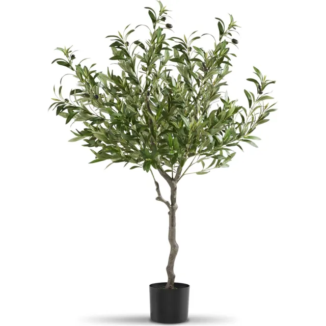 Tectake Kunstmatige Olijfboom Oleand - Mediterrane Kunstplant met Realistische Bladeren en Olijven - Onderhoudsvriendelijk en Veelzijdig - Inclusief Stevige Bloempot - Hoogte: 120 cm