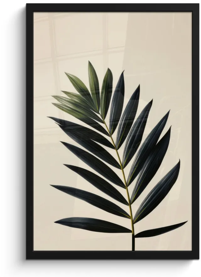 FrameYourWall Poster in lijst - Fotolijst 40x60 cm - Posters - Palmblad - Donkere bladen - Subtiel - Posterlijst zwart - Decoratie - Wanddecoratie woonkamer - Muurdecoratie slaapkamer Palmblad - Subtiel