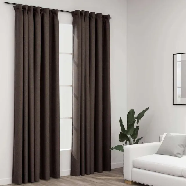 vidaXL Gordijnen linnen-look verduisterend haken 2 st 140x245 cm taupe