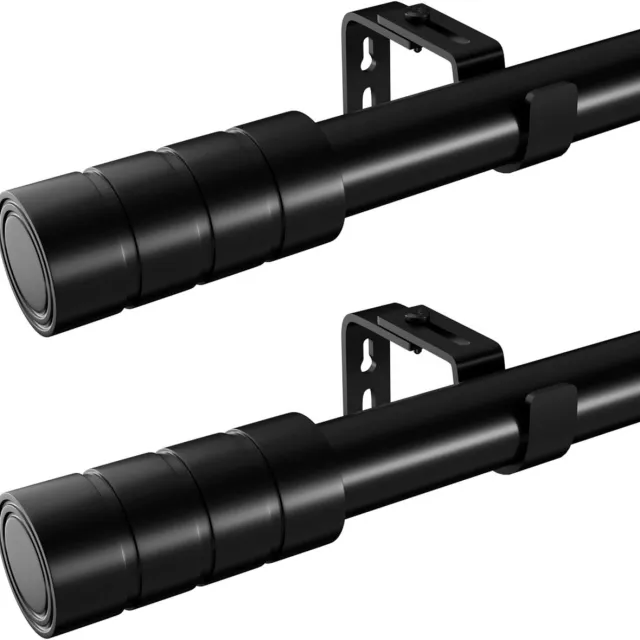 Allecto Plus Uitschuifbare gordijnroede zwart met beugels - Set gordijnroedes voor woonkamer en slaapkamer - 110-210 cm (2 stuks) Any