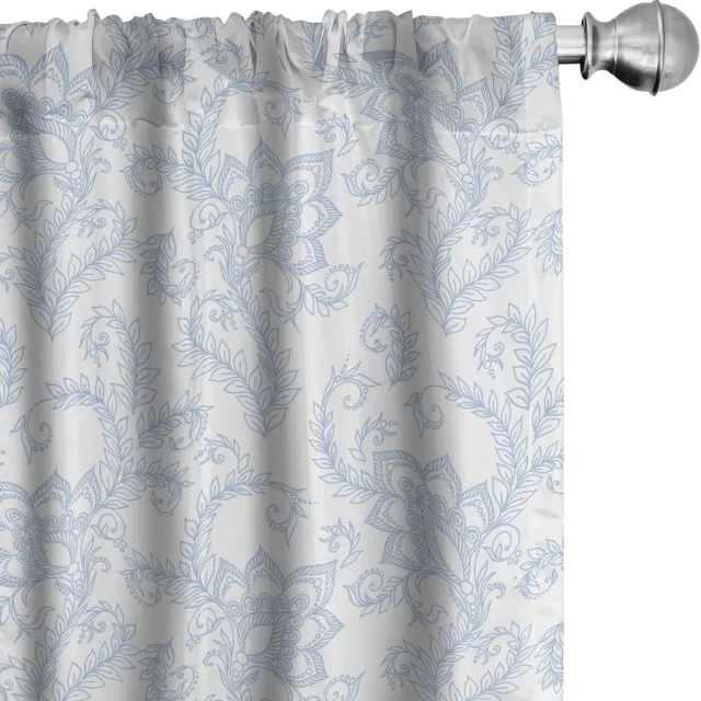 ABAKUHAUS Henna Raamgordijnen, Bloemenpatroon Blad Stengel, Lichtgewicht decoratieve 2-delige set met roedezak, 2 stuks 75 cm B x 245 cm L, Lichtblauw wit