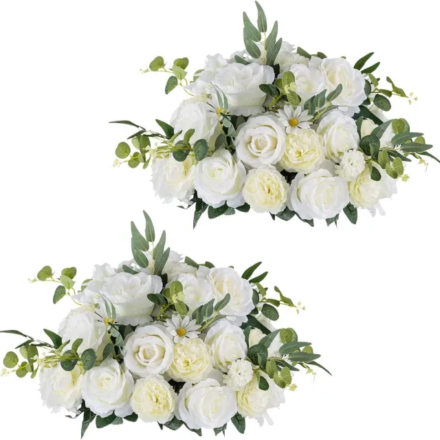 Allecto Plus Kunstbloem Bal voor Bruiloft Decoratie - 2 Stuks Grote Bloemen Boeket voor Tafel - Witte Zijden Rozen - Feest Versiering - Bruiloft Middelpunt - Ø 45 cm Any