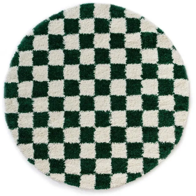 Boho&me Rond checkerboard vloerkleed - Check ivoor/jade 300