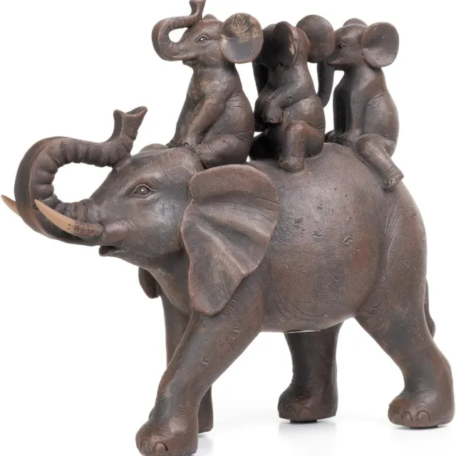 Home Sweet Home Beeld Olifant vader met kindjes olifanten op rug bruin zwart 24 x 26 x 9,5 cm polyresin | CT-124 | Home Sweet Home