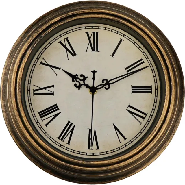 Famanu Retro wandklok Ø30 cm, vintage design met Romeinse cijfers, fluisterstil kwartsuurwerk Zwart