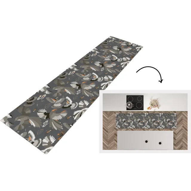 KitchenYeah Keukenloper - Loper keuken - Vogel - Patroon - Wolken - Keukenloper vinyl Multicolor