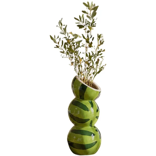 Atmosphera Bloemenvaas Fruity - watermeloen - groen - keramiek - 9 x 20 cm - fruitvaas watermeloen