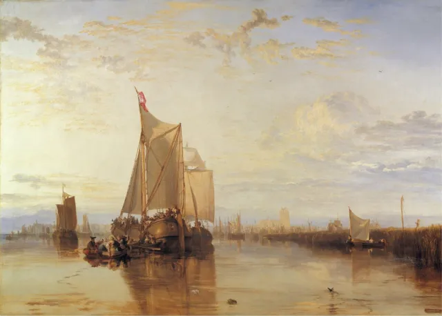 Esque Poster Dordrecht 'The Dort packet-boat from Rotterdam'- William Turner - Romantiek Haven Rotterdam - 70x50 cm Blauw, bruin, wit,