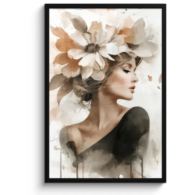 FrameYourWall Poster in lijst - Fotolijst 60x90 cm - Posters - Bloesem - Portret - Gezicht - Posterlijst zwart - Decoratie - Wanddecoratie woonkamer - Muurdecoratie slaapkamer