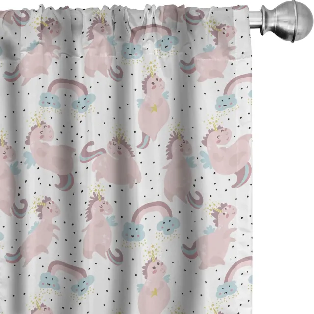 ABAKUHAUS Fantasiewereld – Gordijnen – Regenbogen & Eenhoorns – 2x75x175 cm Wit Multicolor