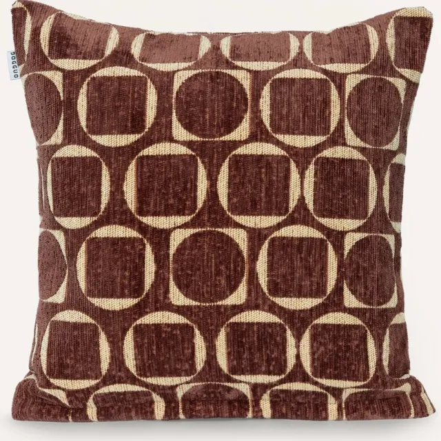 Dogguo Luxe Sierkussens - 50x50 cm - Kussens Woonkamer - Decoratie en Bank Kussen voor Binnen - Afneembare Hoes - Jacquard Stof - Retro Print Bruin Geel