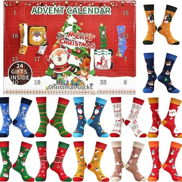 KZQ Adventskalender 2026 - 12 Dagen - Kerstsokken-11 - Adventssokken - Sokken Adventskalender - Voor Heren Dames & Kinderen - Grappige Sokken - 12 Cadeaus - Kerstcadeau - Kerst Countdown Rood