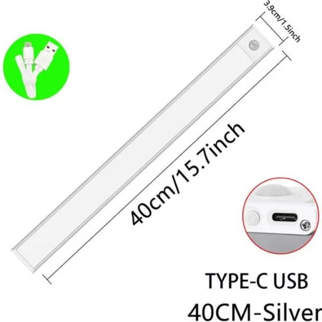TLVX LED Lamp met Beweging Sensor Oplaadbaar / Draadloos / 5V / USB / Accu / 40CM / 86 LED’s / Dimbaar / Kastverlichting / Keuken lamp/ Instelbare Licht Kleur / Smart LED verlichting / Magnetische plakstrips / Light Motion Sensor / Zilver Frame