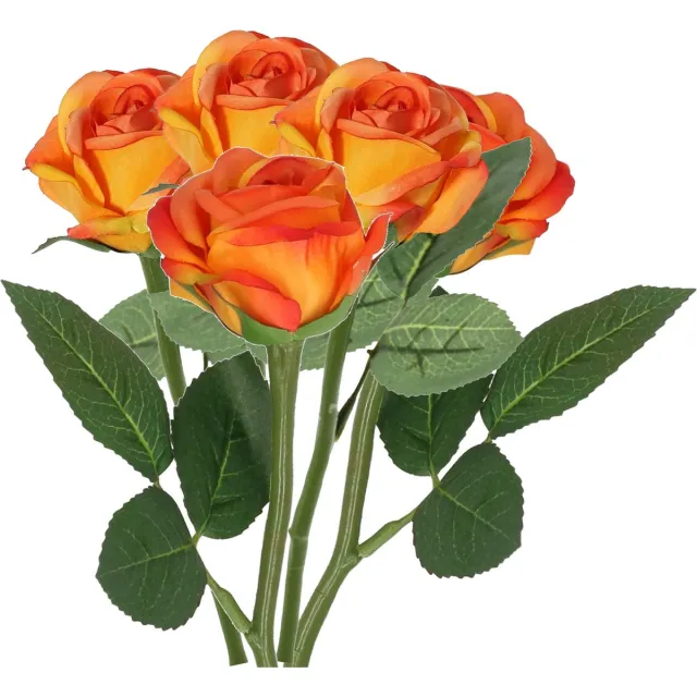 Top Art Kunstbloem roos Nina - 5x - oranje - 27 cm - kunststof steel - decoratie bloemen