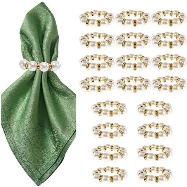 Famanu Servetringen set van 20 stuks, kunstparel servetringen in goud, elegante strass goudparel servetringen voor bruiloften en feesten