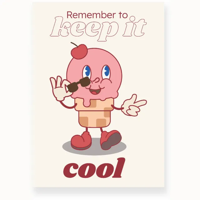 Yisual Aluminium plaat 20x30 cm - Poster - Lachend IJshoorntje - Illustratie - Roze - Beige - Cartoon - Motivatie - Muurdecoratie - Wanddecoratie