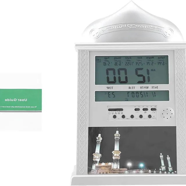 By Shayne ByShane - Led gebedsklok met Azan voor moslims, digitale tafel- en wandklok in zilver met gebedsalarm. Inclusief batterij.