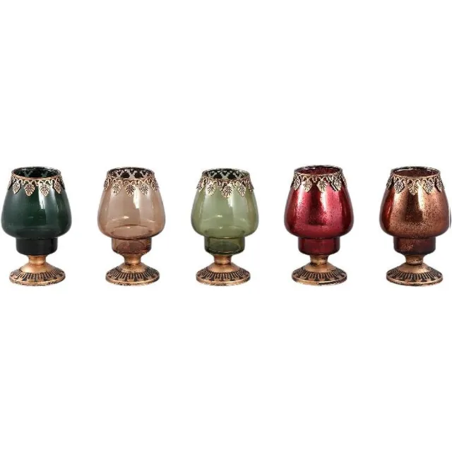 PTMD COLLECTION PTMD Windlicht Adelise - 7x7x12 cm - Glas - Meerkleurig - Set van 5