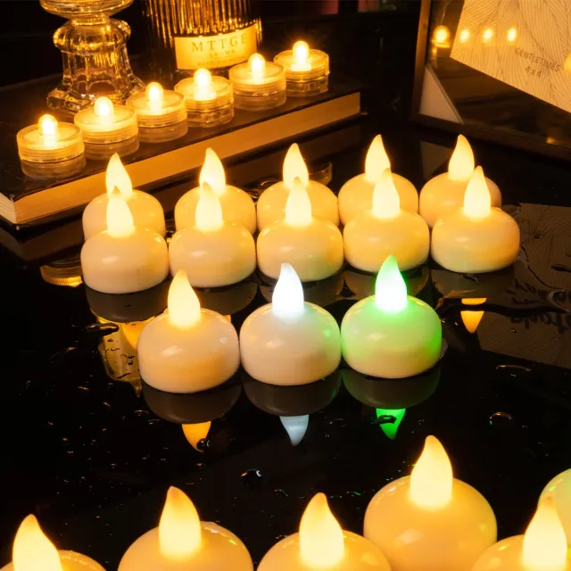 Daity Verpakking van 20 stuks – Vlamloze LED-drijvende kaarsen – Waterdichte LED-drijvende theelichtjes – Gaan automatisch branden als ze nat worden – Geschikt voor Valentijnsdag, bruiloften, zwembaddecoratie, feestdecoraties en tafeldecoratie. Wit