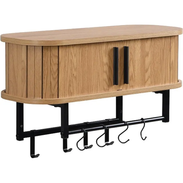 Furnilux kapstok 60 x 24 x 32 cm - Smal - Wandkapstok Kiruna - 8 haken - Licht Eiken Beige