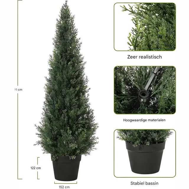 Happiq Kunstmatige Cederplant Set 2 Stuks 90cm - Hoge Kunstplant voor Binnen - Natuurlijke Groene Sierplant
