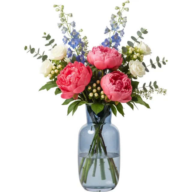 Gerimport bloemenvaas Arch - blauw - transparant - glas - 12 x 25 cm