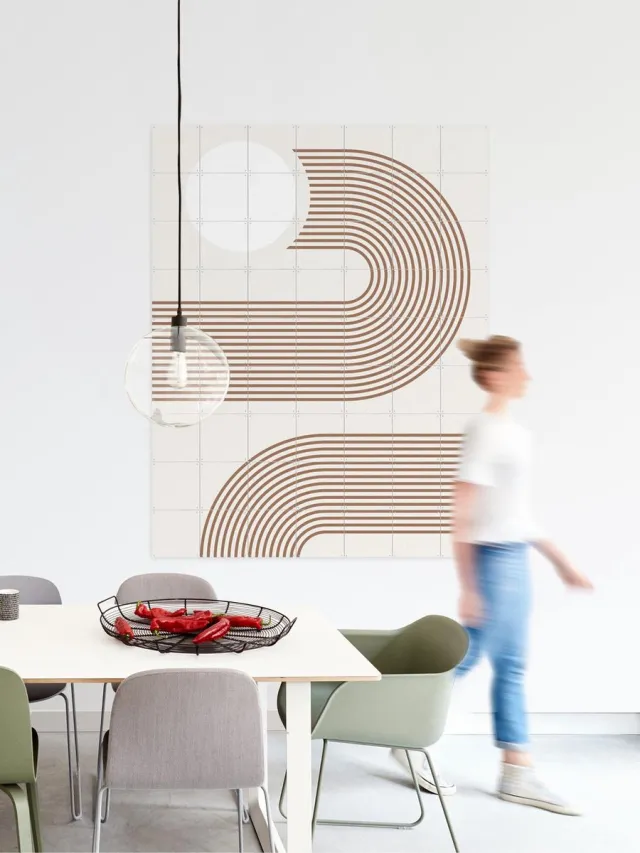 IXXI Beige Arc Poster No.2, Elena Ristova & Various - 80 x 100 cm - Grote wanddecoratie en posters - Minimalisme, Abstract, Line art, Geometrische Bruin / Wit