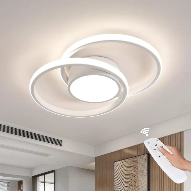 Haobosic LED Aluminium Plafondlamp - Dubbel Rond Zilver - Dimbare + Afstandsbediening - 40W Silver
