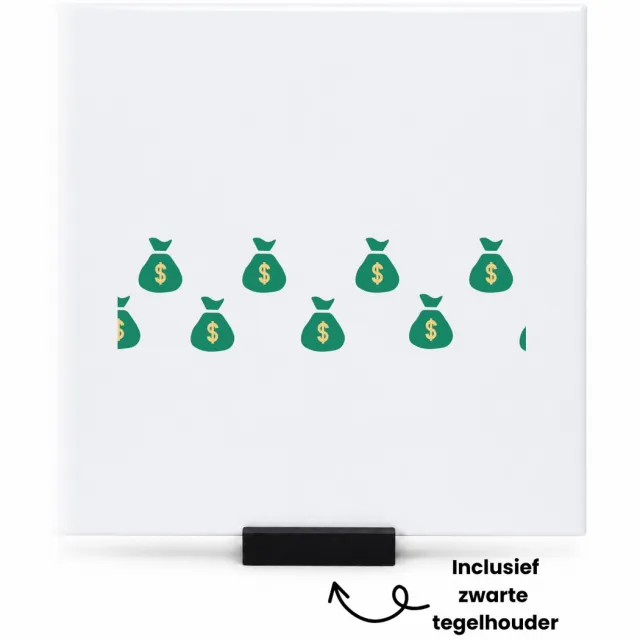 Hacebo Geld zakken tegeltje met tegelhouder - Geld - iemand die van geld houdt - tegeltjes met tekst - cadeau voor iemand die houdt van geld - verjaardagscadeau - gift - geschenk - spreuktegels - 15x15 CM Wit