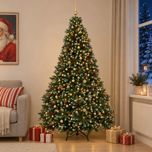 vidaXL Kunstkerstboom groen met kerstbal 270 cm 300 LED's Warmwit
