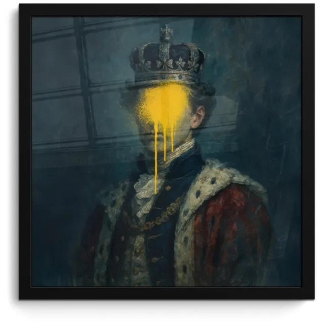 FrameYourWall Poster in lijst - Fotolijst 40x40 cm - Posters - Koning - Portret - Druipende gele verf - Posterlijst zwart - Decoratie - Wanddecoratie woonkamer - Muurdecoratie slaapkamer Koning - Portret - Verf