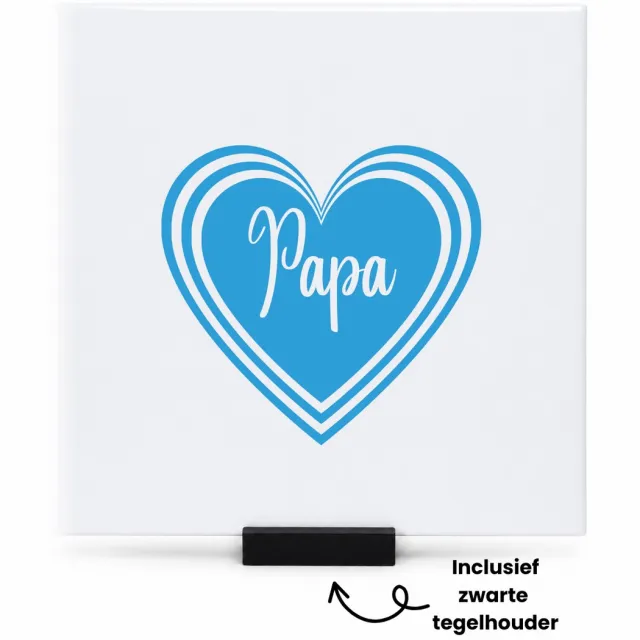 Hacebo Papa in blauw hart tegeltje met tegelhouder - Papa - Lieve papa - tegeltjes met tekst - Vaderdag cadeautje - Cadeau voor papa - Verjaardag - Geschenk - Cadeau - Gift - spreuktegels - 15x15 CM Wit