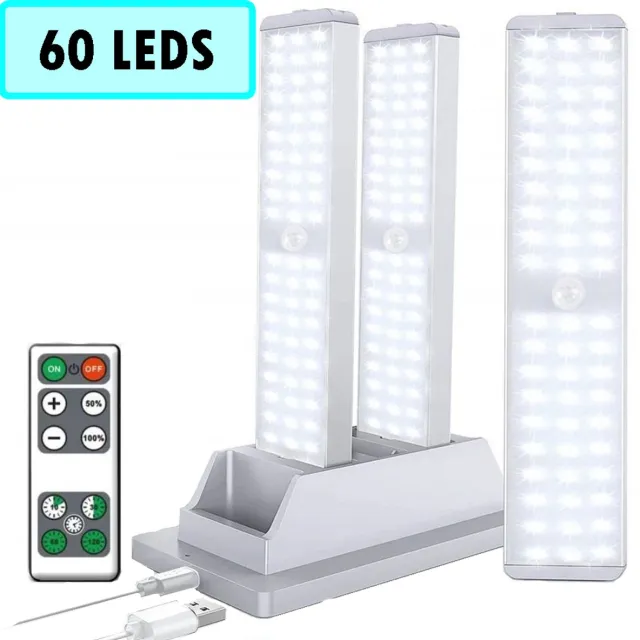 De Beste Gadgets 3x LED Kastverlichting met bewegingssensor met oplaadstation en afstandbediening - Keukenlamp - LED onderbouwverlichting - Trapverlichting [ Zilver ] - 3 Ledlampen + Oplaadstation + Afstandbediening + 1 kleur variatie