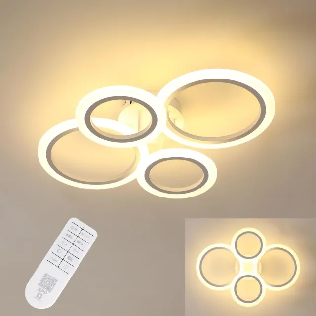 Haobosic Ronde Acryl Plafondlamp - Wit Zand 4-Koppen - 32W Dimbaar - Dubale Ringontwerp