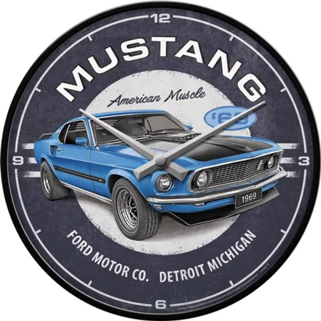 Nostalgic-Art Wandklok - Ford Mustang - 1969 Mach 1 Blue multi
