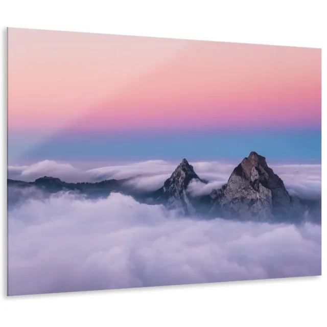 Myfinto Indoorart - Glasschilderij Fronalpstock zonsondergang 60x40 CM - Afbeelding op plexiglas - Inclusief montagemateriaal blauw
