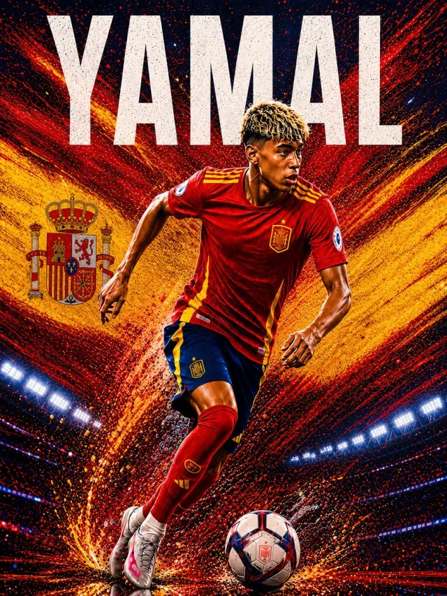 Kleurmedia Lamine Yamal - Poster - 43 x 61 cm - WK Collection - Bekende Voetballer - Geschikt om in te lijsten - Voetbal Posters Blauw