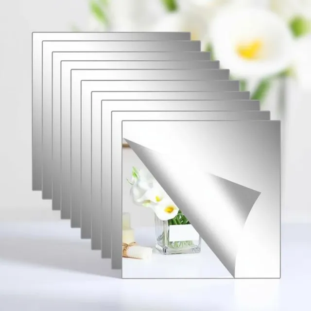Maison Elara 10 Zelfklevende Acryl Spiegeltegels 30x30 cm - Set voor Muur, Badkamer en Slaapkamer Zilver